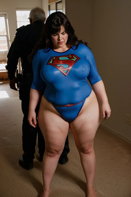 bbw superheroine defeated by old man, photo full bodies, defeated and surrendered