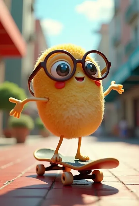 wafer on a skateboard with glasses
