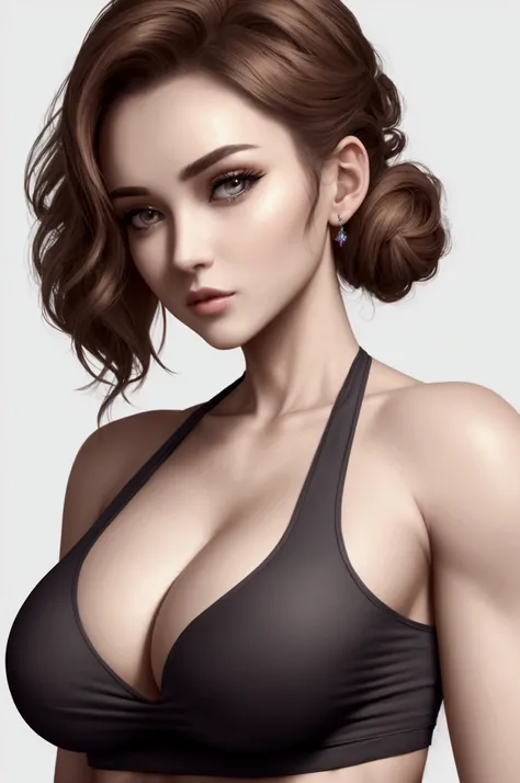 ((best quality, 8k, masterpiece :1.3)), 1 woman, Pretty woman with slim abs highlighted :1.3, (random hairstyle, huge breasts :1.2), Oversized tank top :1.2, very detailed face, detailed eyes, double eyelid