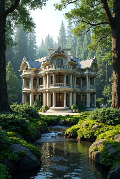 A luxury house in the middle of the forest.