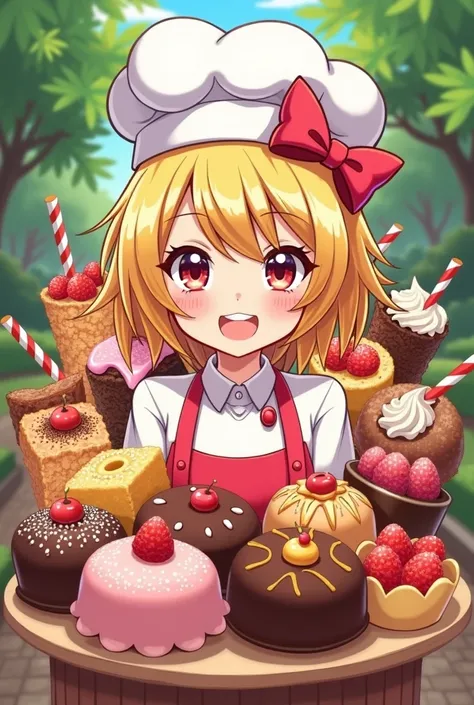 logo,Kizi, anime food, baking art, brigadiers frescas ao fundo, candies, Truffles, brigadiers, chocolates, candies finos, blondie hair