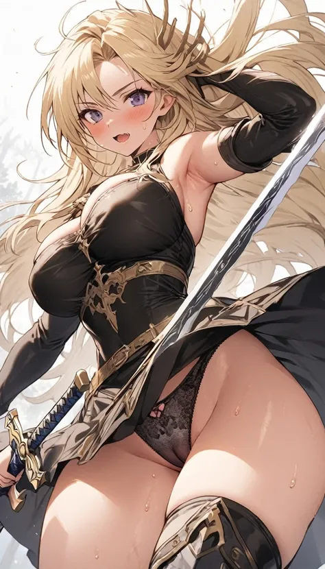 Ultra-high definition image quality、beautiful girl、Female Swordsman、Light Armor、Greeboots、Long Hair、blonde、20-year-old、have confidence々face、Very short tight skirt、Sexy stance、Cowgirl、wilderness、Highest quality,Big Ass、Big Breasts、Thighs、Grasping the hilt o...