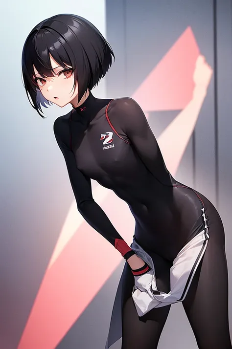 masterpiece, best quality,anime style, 1 girl,(((slender body))), (((small eyes))),(((athlete suit))), (beautiful face), (((short hair))), (((straight hair))), ((((black hair)))),detailed beautiful skin, (perfect hands, perfect anatomy),scream