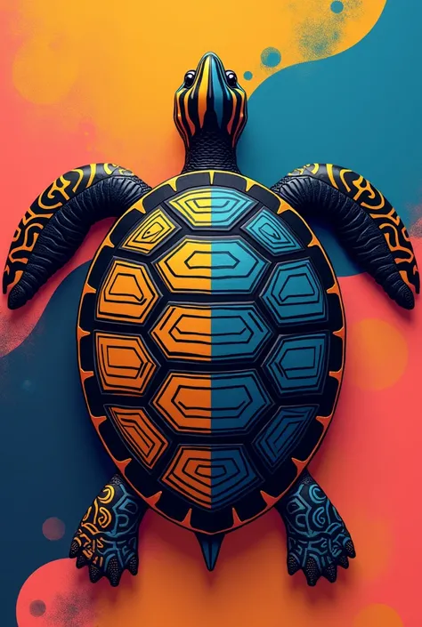 Draw a turtle, half black with lots of color and the other half black and white