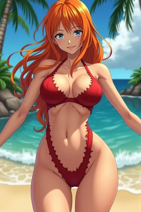 Le personnage danimé Nami de lanimé one piece en maillot de bain deux pièces avec un cameltoe