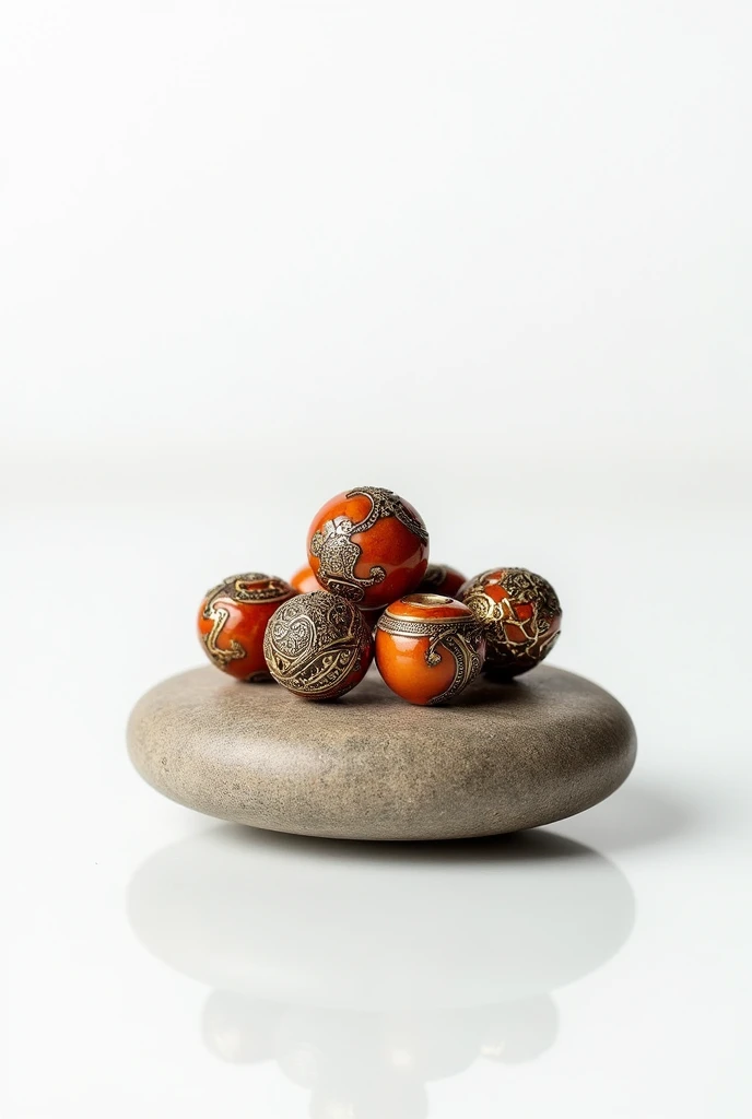 Stone with Chinese beads
 white background 
