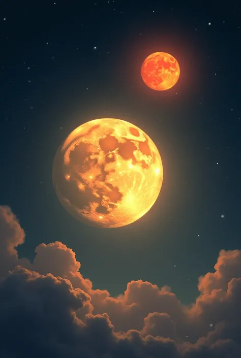 The middle moon is more yellow and the one above is more red. 