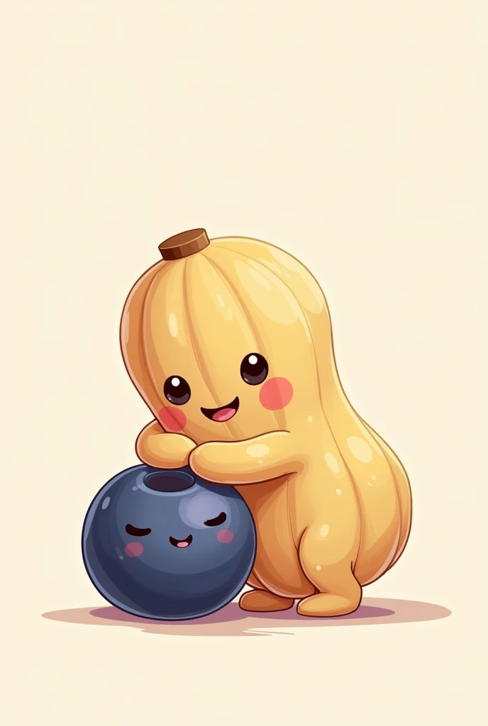 Illustration of a peanut with a happy blueberry hugging each other