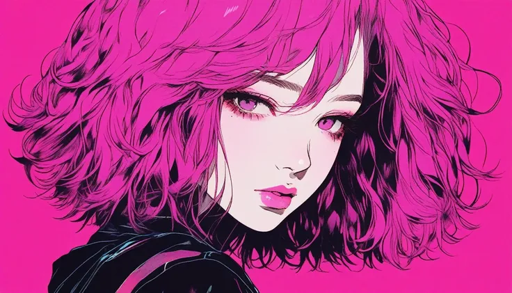 Illustrator, anime , Realistic ,sketch ,１, delicate,lip, T-Shirts,order,Textured Trim, (masterpiece,Highest quality,High resolution, Super detailed) ,Neon Hair,Canadian, (masterpiece,Highest quality) Cancer，evening,