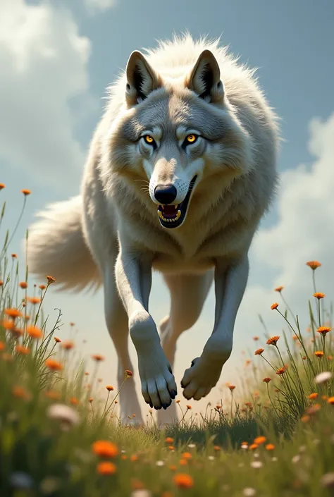 Create a wolf that is running in the field