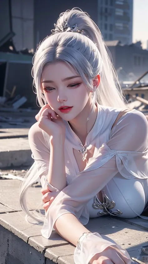 a white hair、close-up of woman wearing white mask, beautiful character painting, guweiz, gurwitz-style artwork, white-haired god...