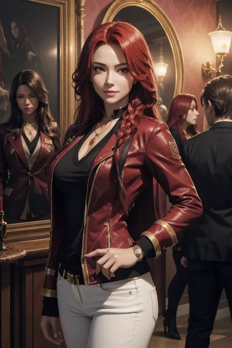 i want to be a powerful figure behind the scenes！,iris midgar,red hair,long hair,outside flip,with a single braid on one side on...