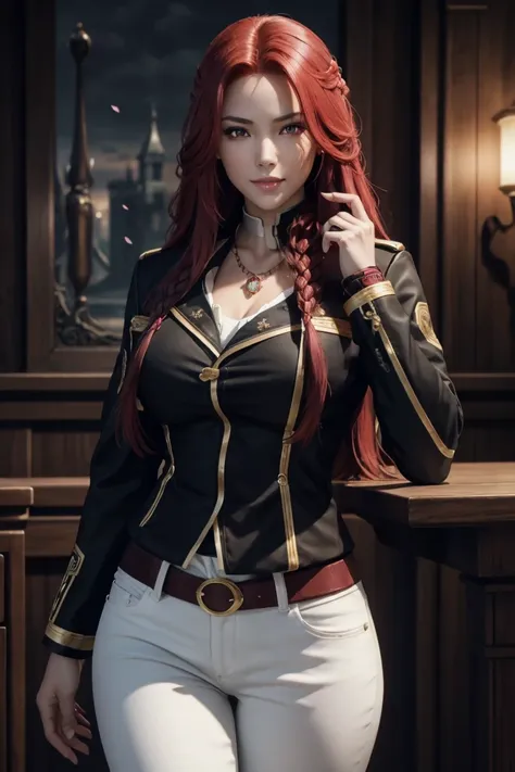 i want to be a powerful figure behind the scenes！,iris midgar,red hair,long hair,outside flip,with a single braid on one side on...