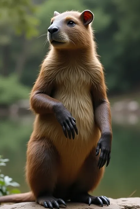 Create a sophisticated "capybara monkey" Female One, emphasizing the monkey&#39;s fur and the capybara&#39;s nails