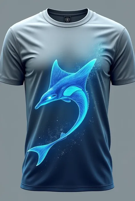 A grey shirt with a deep sea feel for interclass school games with a bright blue electric stingray 
