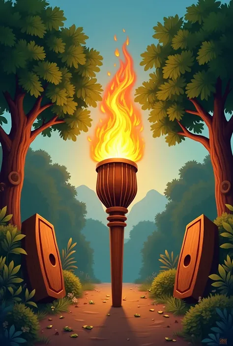 to unite the national symbols of Guatemala in a single horizontal image (marimba, Ceiba) but in the center place an animated torch, for children