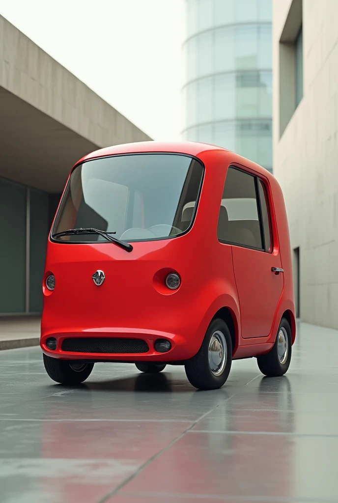 A square-shaped Red car with round edges and a big windshield