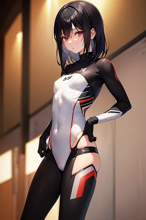 masterpiece, best quality,anime style, 1 girl,(((slender body))), (((small eyes))),(((athlete suit))), (beautiful face), (((short twintai))), (((straight hair))), ((((black hair)))),detailed beautiful skin, (perfect hands, perfect anatomy),scream