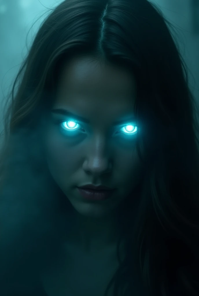 ((a female vampires pair of glowing eyes shines)) close up picture, the fog hides the face, you see only the glowing eyes , you see only the pair of eyes, fantasy dark alley background, the fog fills the alley, you see only the glowing eyes 