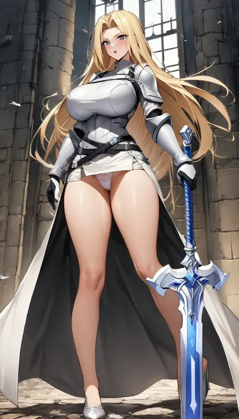 Ultra-high definition image quality、beautiful girl、Female Swordsman、Light Armor、Griepputz、Long Hair、blonde、20-year-old、Be confident々face、Very short tight skirt、Sexy posture、Cowgirl、wilderness、Highest quality,Big Ass、Big Breasts、Thighs、Grasping the hilt of ...