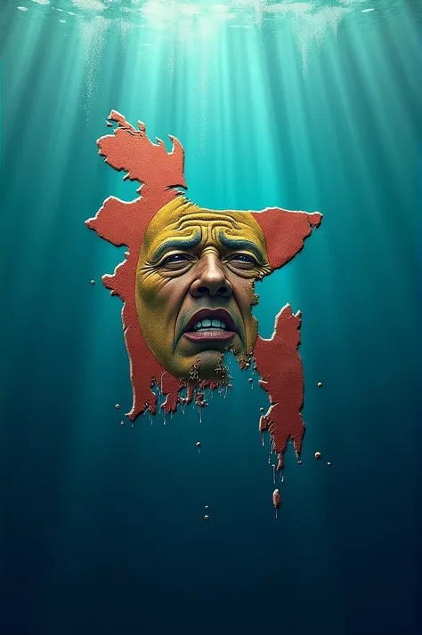 A colourful Bangladesh map crying underwater