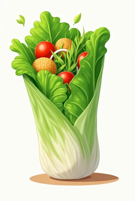 Stand vietnamese salad roll. wrap a lot of lettuce salad with translucent rice paper. For marketing business. Image of cartoon
