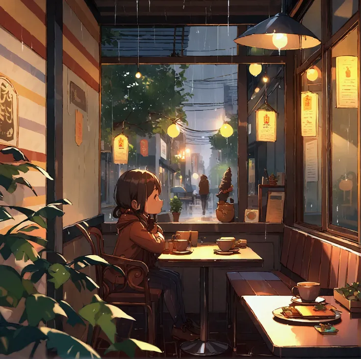 rain, cafe, cozy, except people