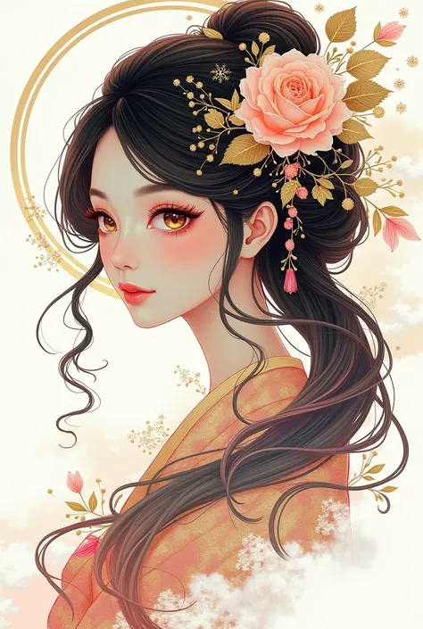 (White background:1.4),(Japanese Girl&#39;s head silhouette, detailed gold eyes, Long colored hair, Oriental elements)，(Chinese illustration:1.3，Paper Art:1.3, キルティングPaper Art:1.2),( Streamlined Design, Clear lines, High sharpness,Better Quality, Very deta...