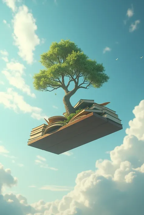 A bookshelf, with a bonsai plant, falling from a *plane*