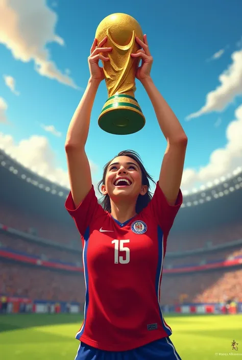 A teenager lifting the world cup with Costa Rica, with the name Avril and number 15