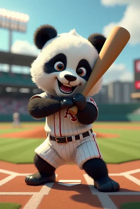 A panda bear playing baseball