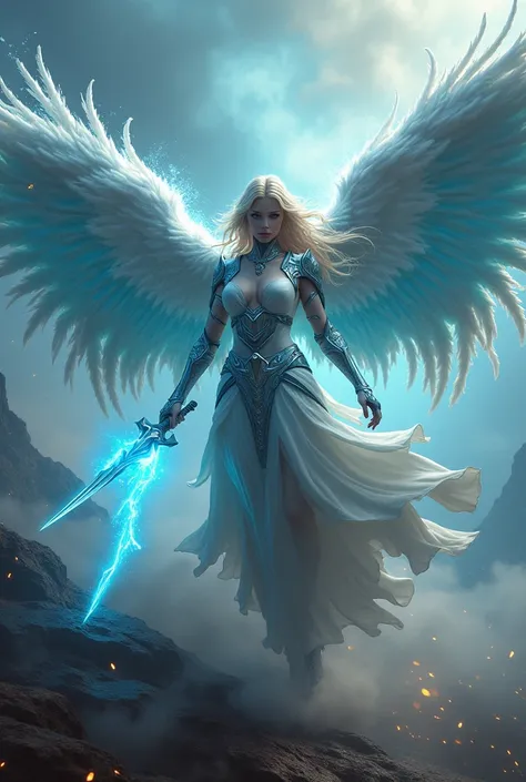 ,((Best quality, 8k, 32k, masterpiece,RAW photo, (realistic, photo-realistic:1.3),best quality,highly detailed,masterpiece,ultra-detailed)) , ((powerful sorceress, casting magic), A captivating fairy of ice, lava, and tsunami: soaring upward on bio-mechani...