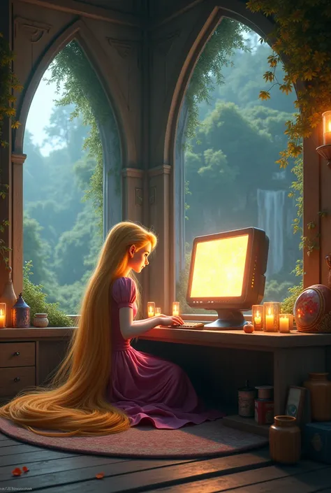 Rapunzel using a computer
