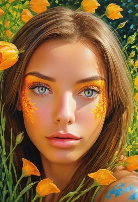 a girl in a garden, oil painting, beautiful detailed eyes, beautiful detailed lips, extremely detailed eyes and face, long eyela...