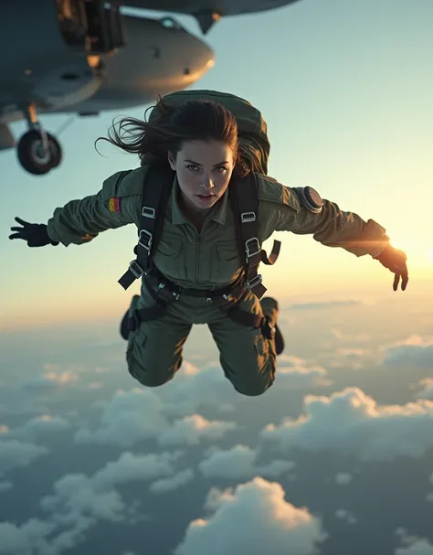 Female soldier skydiving