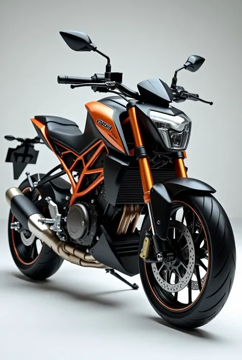 Attractive 150cc black motorcycle design with silver and fluorescent orange details 