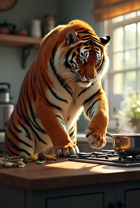 Tiger making food