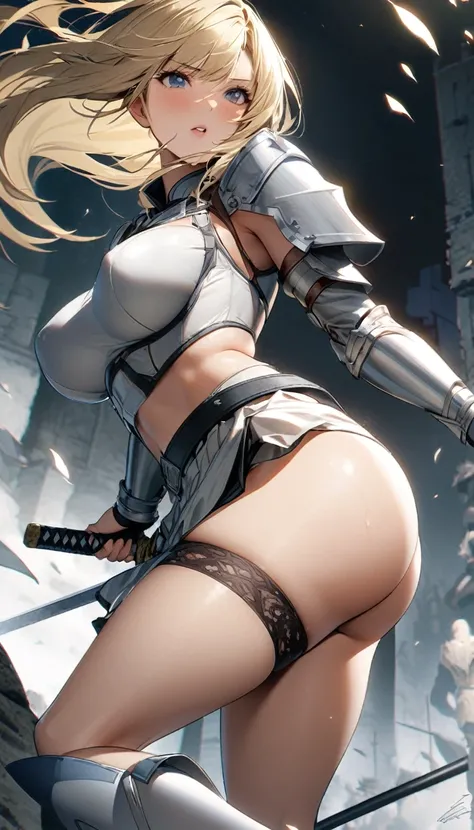 Ultra-high definition image quality、beautiful girl、Female Swordsman、Light Armor、Griepputz、Long Hair、blonde、20-year-old、Be confident々face、Very short tight skirt、Sexy posture、Cowgirl、wilderness、Highest quality,Big Ass、Big Breasts、Thighs、Grasping the hilt of ...