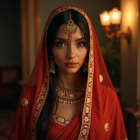 1 girl, beautiful detailed eyes, beautiful detailed lips, extremely detailed eyes and face, long eyelashes, traditional Indian saree, thin gold waist chain, hijab, Muslim, busty, big breasts, hot, beautiful, photorealistic, hyper detailed, intricate detail...