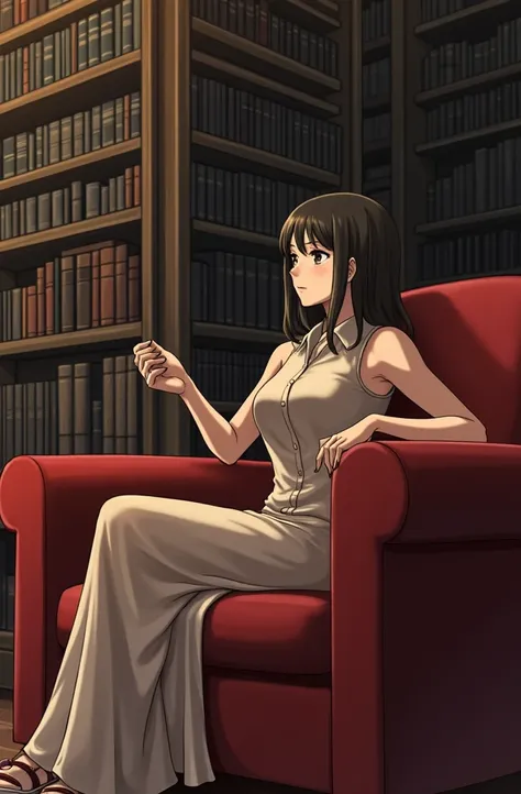 Woman sitting on a red sofa in a library, ayami kojima amano, Akemi Takada, tsutomo nihie, narumi kakinouchi, sui ishida, Aoi Ogata, For whom?, Chiho, Nishimiya Shoko, tsugumi ohba, Hole in the Motto