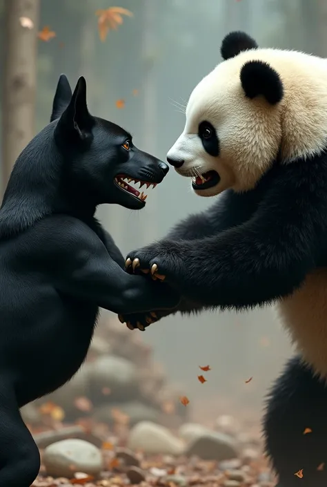 Black dog white panda slap to dog 

fight dengerous seen 