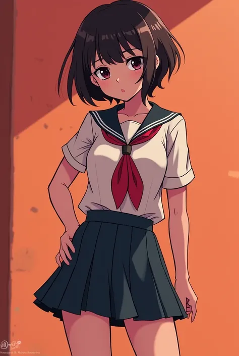 Draw penny parker from spider-man: Into the Spider-Verse anime style in school uniform showing her private parts because of the wind in a very erotic way