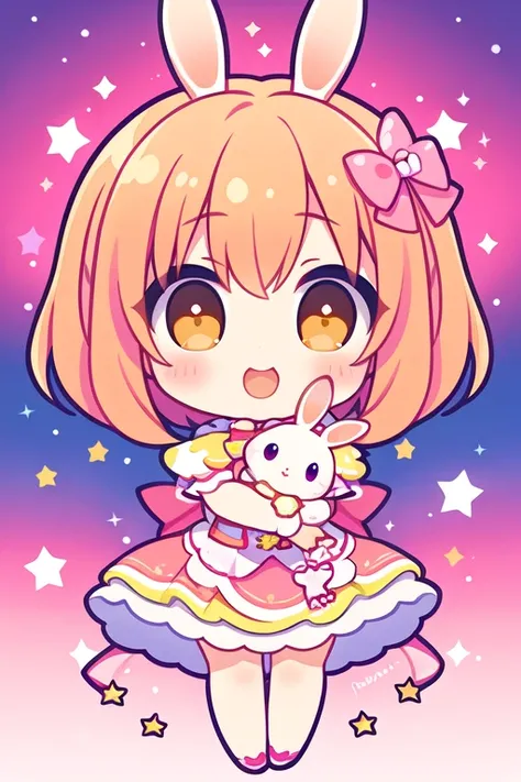 ((best quality)), ((masterpiece)), (detailed), 1pink holland lop bunny, stars, pink bow and no white.