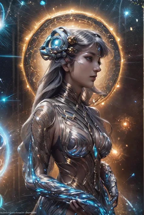 The cosmic realm shimmers with ethereal energy, and in the center of this celestial ballet, a radiant figure emerges. Nebula, a futuristic female warrior, an embodiment of cosmic power and seductive allure, materializes before you, her form composed of swi...