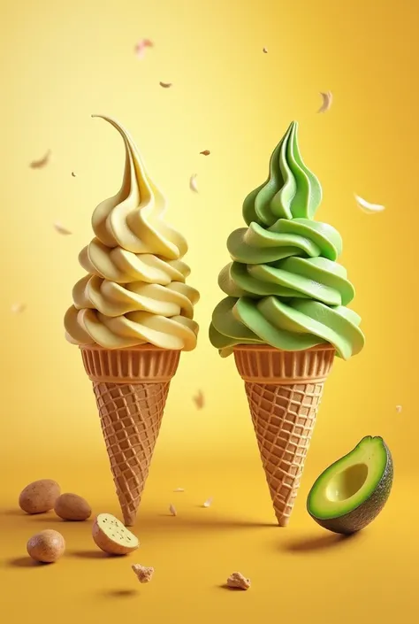 Poster of potato ice cream and avocado ice cream with the name PAPALETA AND AVOCREAM