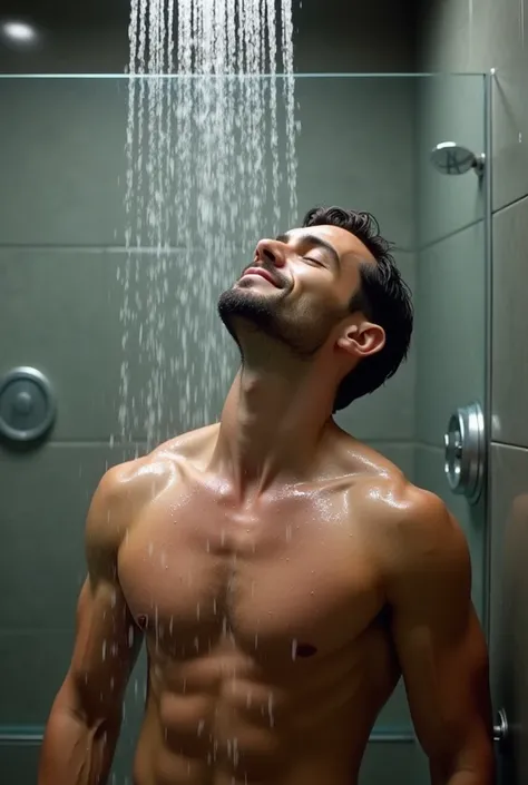 Man showering after exercise