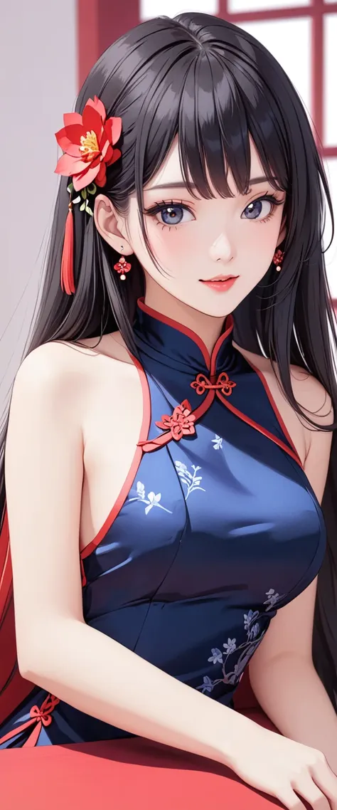 high resolution, Adult women ,Long hair shawl，(((cheongsam))), (()), ((())),(), , Cute face, I&#39; ((Looking Back))，
