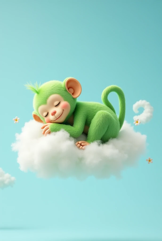 Green monkey sleeping on a cloud