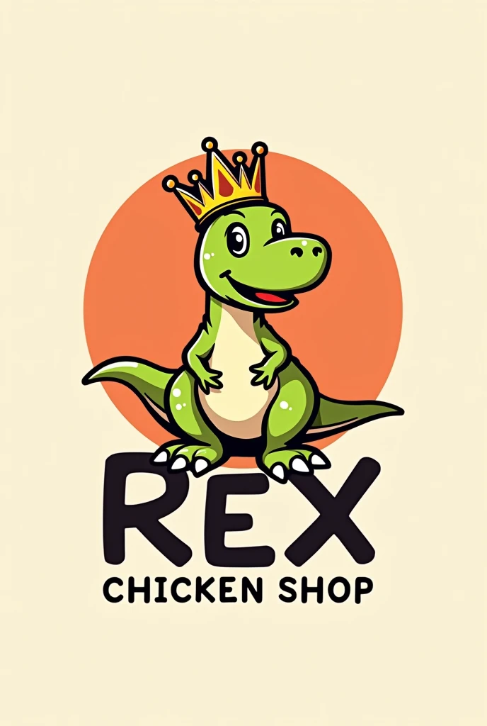 Create me a logo for a chicken shop with the name Rex chicken shop as a representative of this a Rex dinosaur wearing a crown as king of the chickens, If you can, do it as a meme
