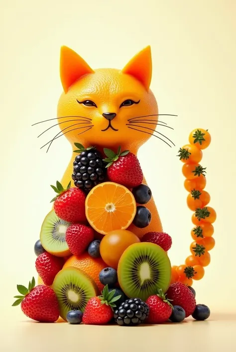 Create a cat shape from fruit 
